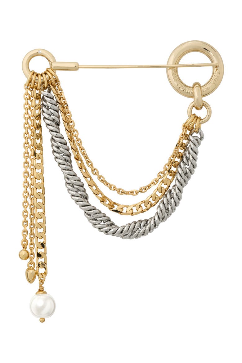 chain reaction brooch, Alternate, color, CREAM/ MIXED METAL