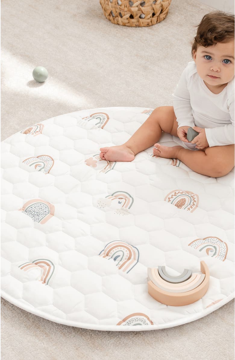 Comfy Cubs Premium Play Mat with Non-Slip Bottom, Round, Alternate, color, Rainbow
