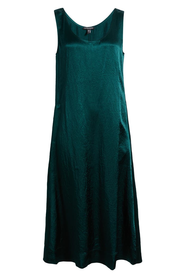 Crinkled Satin Scoop Neck Midi Dress, Main, color, KELP