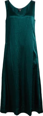 Eileen Fisher Crinkled Satin Scoop Neck Midi Dress
