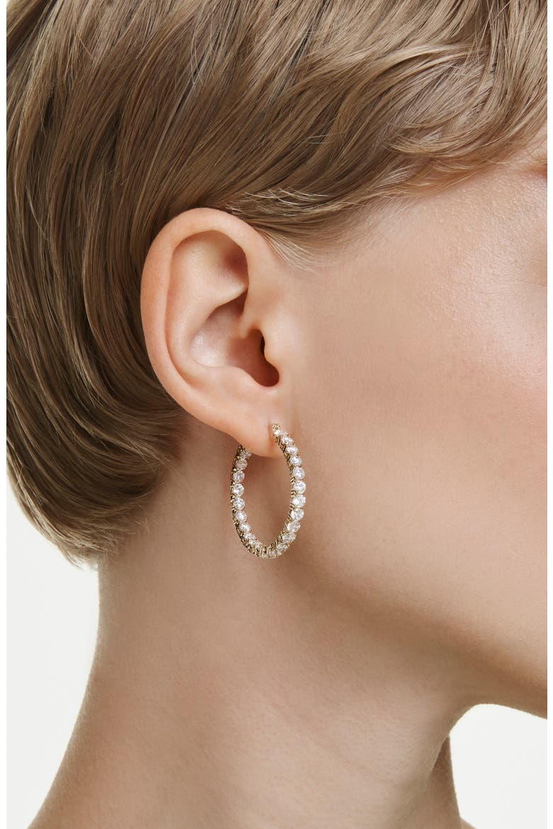Matrix Tennis Hoop Earrings, Alternate, color, SHINY WHITE/ GOLD