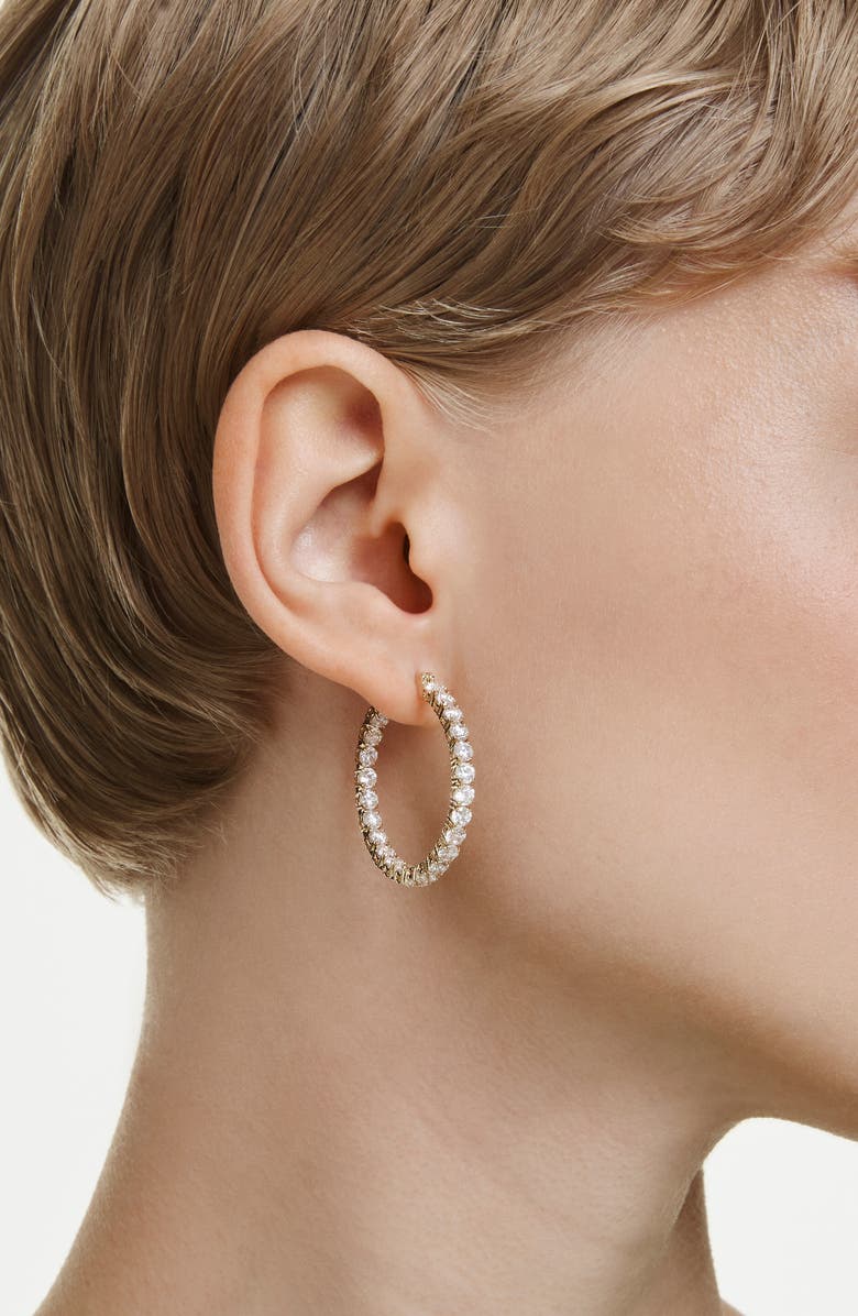Swarovski Matrix Tennis Hoop Earrings, Alternate, color, Shiny White/ Gold