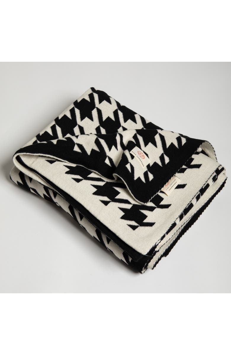 Pink Lemonade Houndstooth Organic Cotton Throw Blanket, Alternate, color, Black
