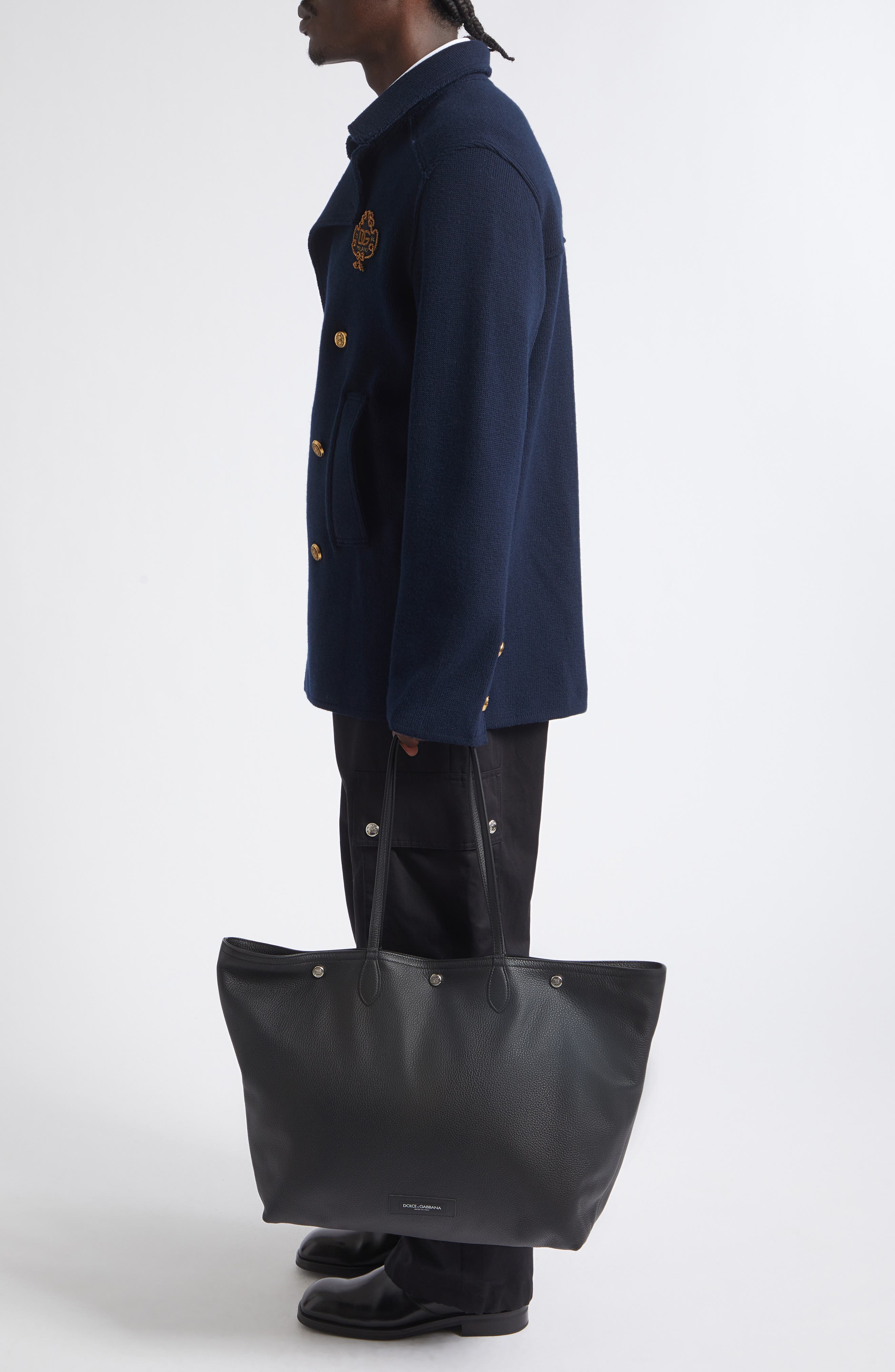 Pebbled Leather Shopper, Alternate, color, 80999 NERO