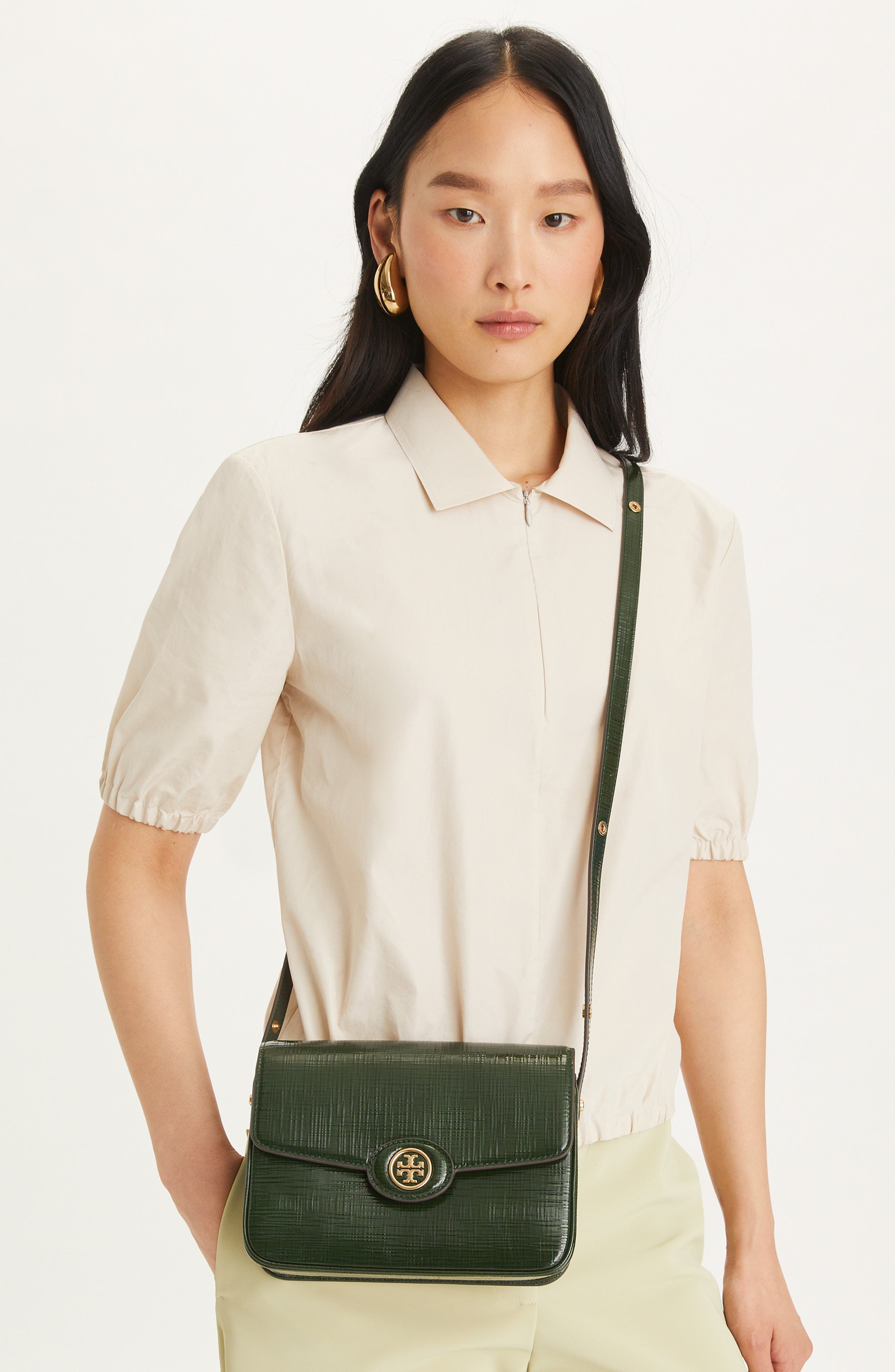 Tory Burch Robinson Crosshatched Leather Convertible Crossbody Bag, Alternate, color, 