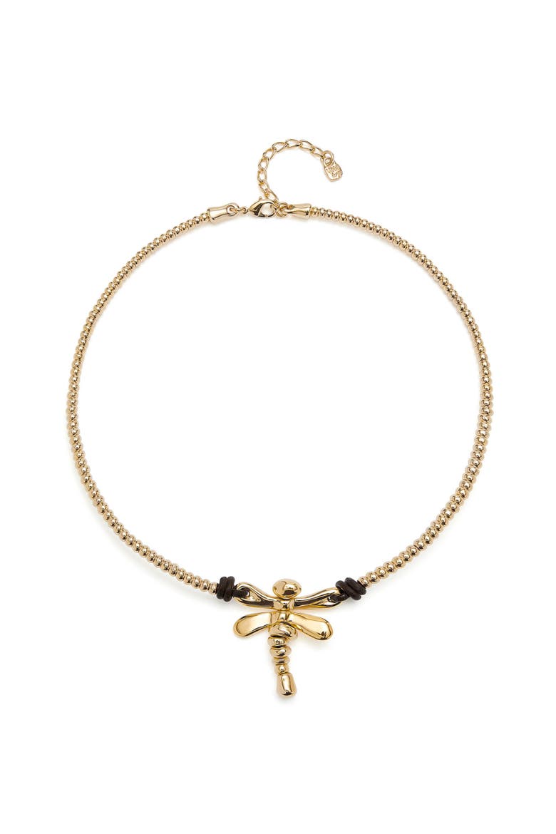 Short pendant necklace with dragonfly, Main, color, Gold