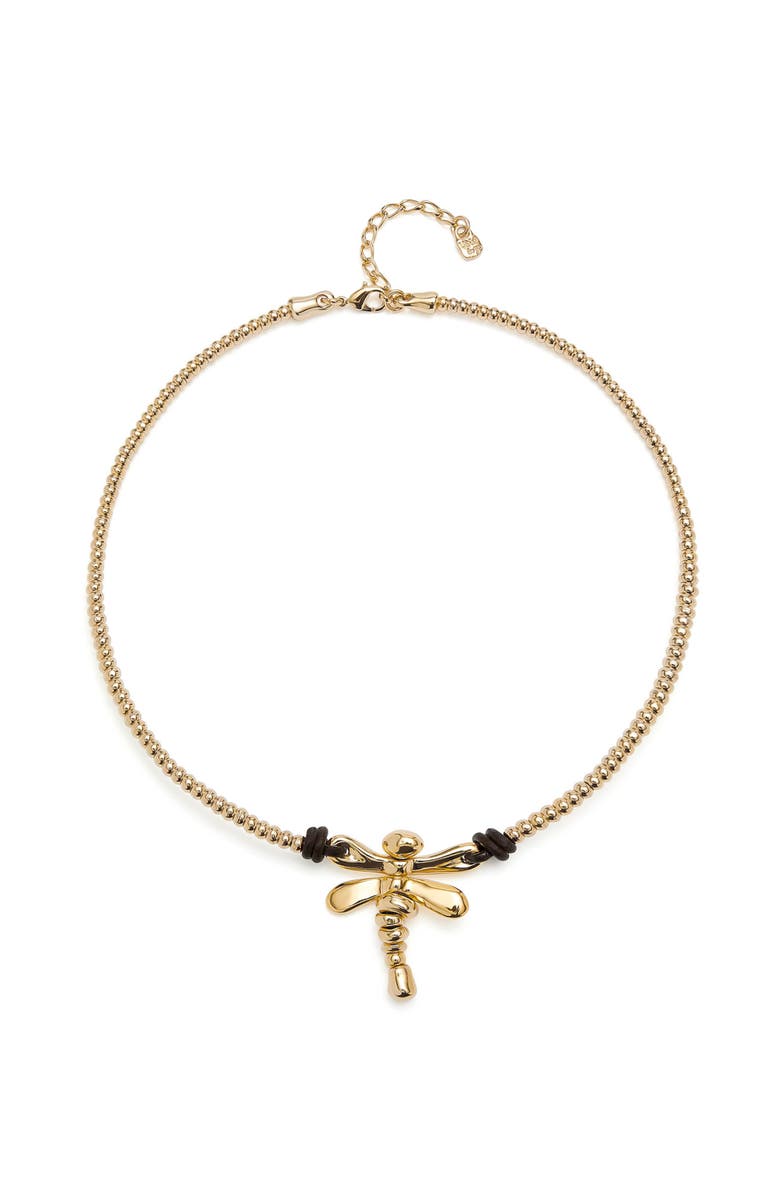 UNODE50 Short pendant necklace with dragonfly, Main, color, Gold