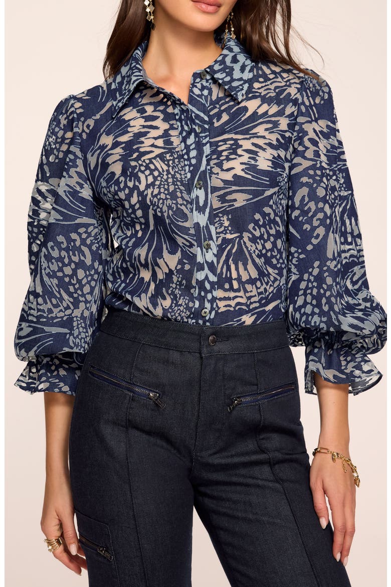Joy Burnout Button-Up Shirt, Alternate, color, NAVY BURNOUT