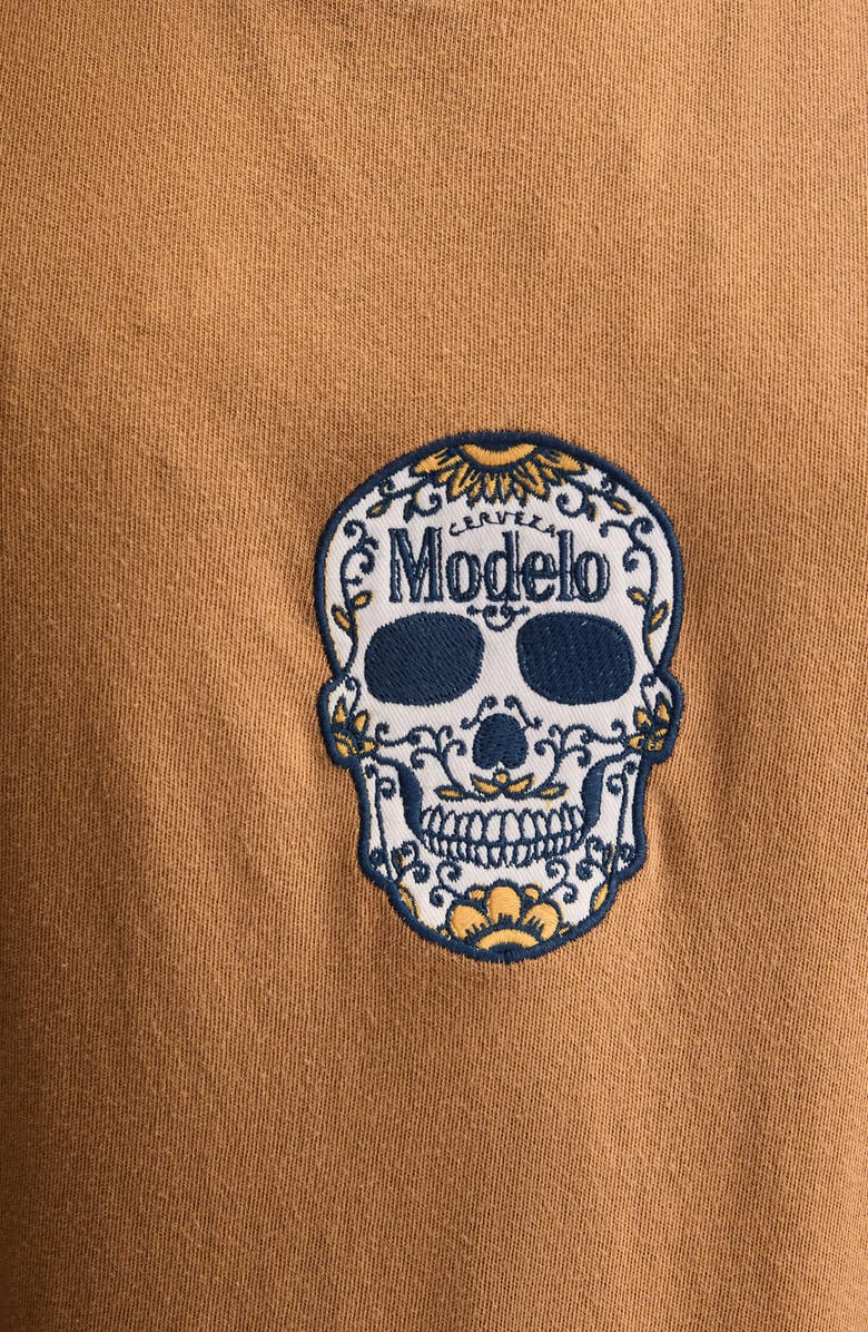Lucky Brand Modelo Small Skull Embroidered T-Shirt, Alternate, color, Tobacco Brown