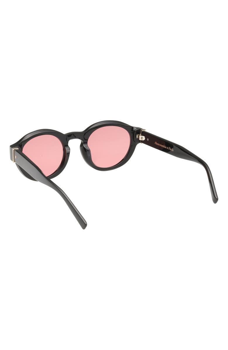 ABERCROMBIE & FITCH 49mm Round Sunglasses, Alternate, color, Shiny Black / Rose Lens