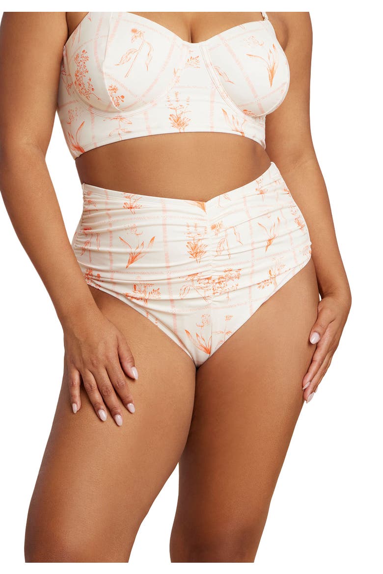Ruched Highwaist Bikini Bottom, Main, color, FRAMES OF PETALS