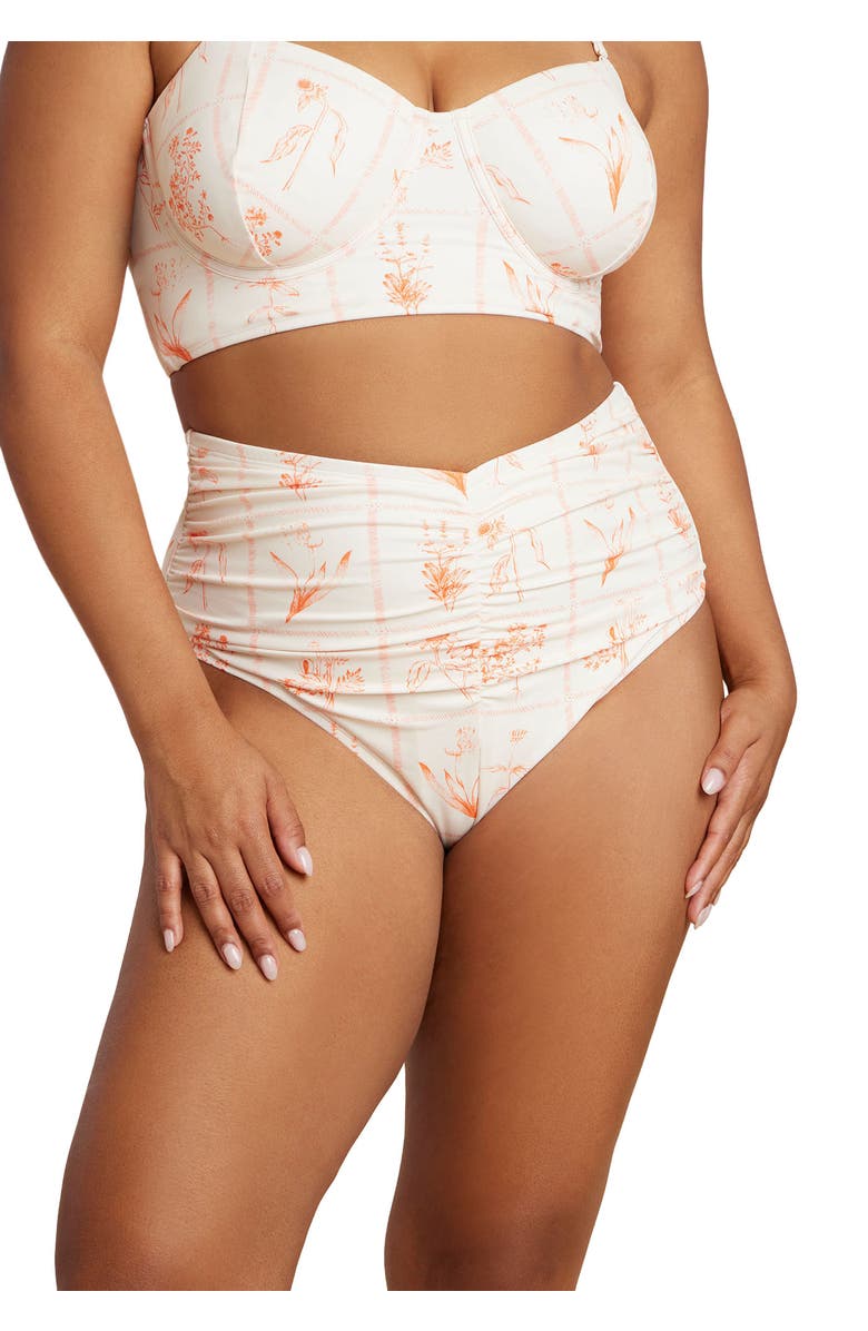 ELOQUII Ruched Highwaist Bikini Bottom, Main, color, Frames Of Petals