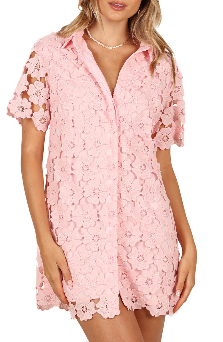 Petal & Pup Tallie Floral Lace Shirtdress, Main, color, Pink