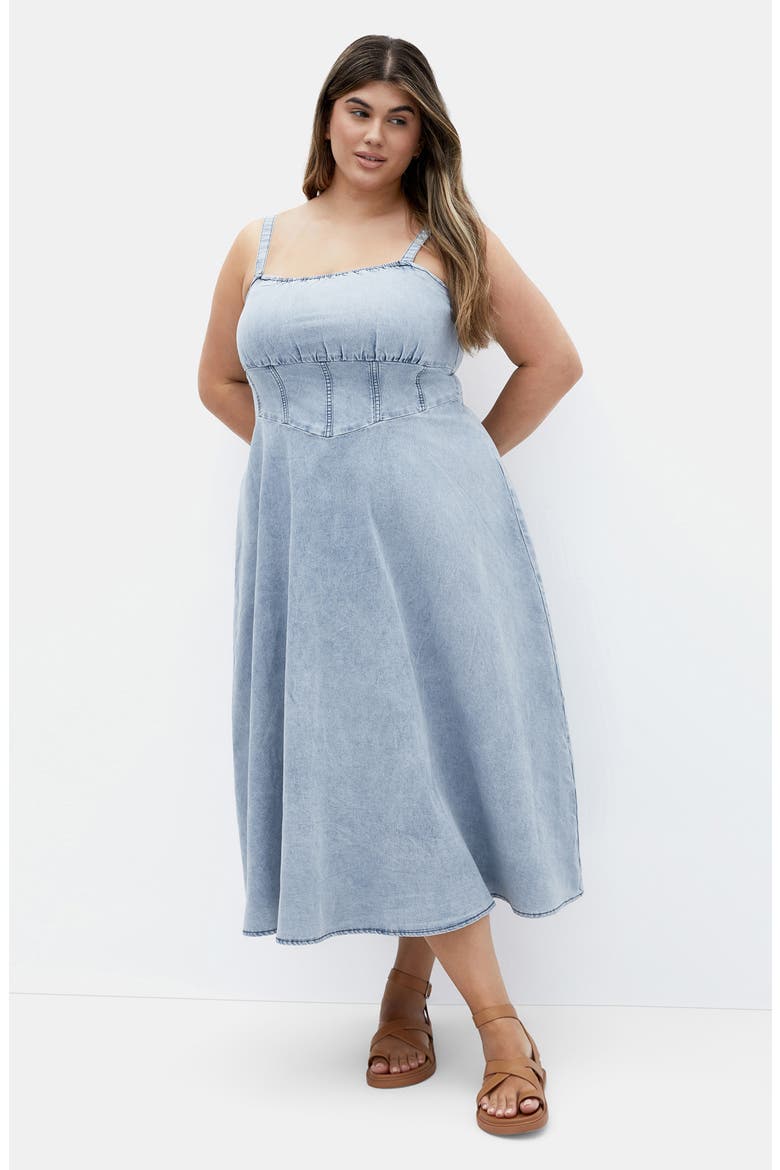 Corset Denim Sundress, Alternate, color, LIGHT DENIM
