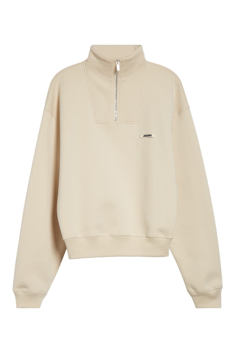 Le Camionneur Gros Grain Cotton Fleece Quarter Zip Pullover, Alternate, color, LIGHT BEIGE