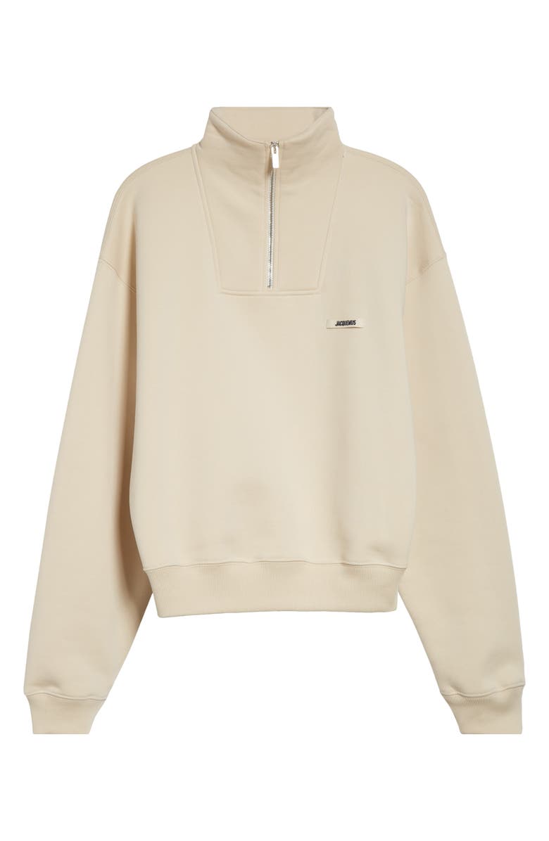 Jacquemus Le Camionneur Gros Grain Cotton Fleece Quarter Zip Pullover, Alternate, color, Light Beige