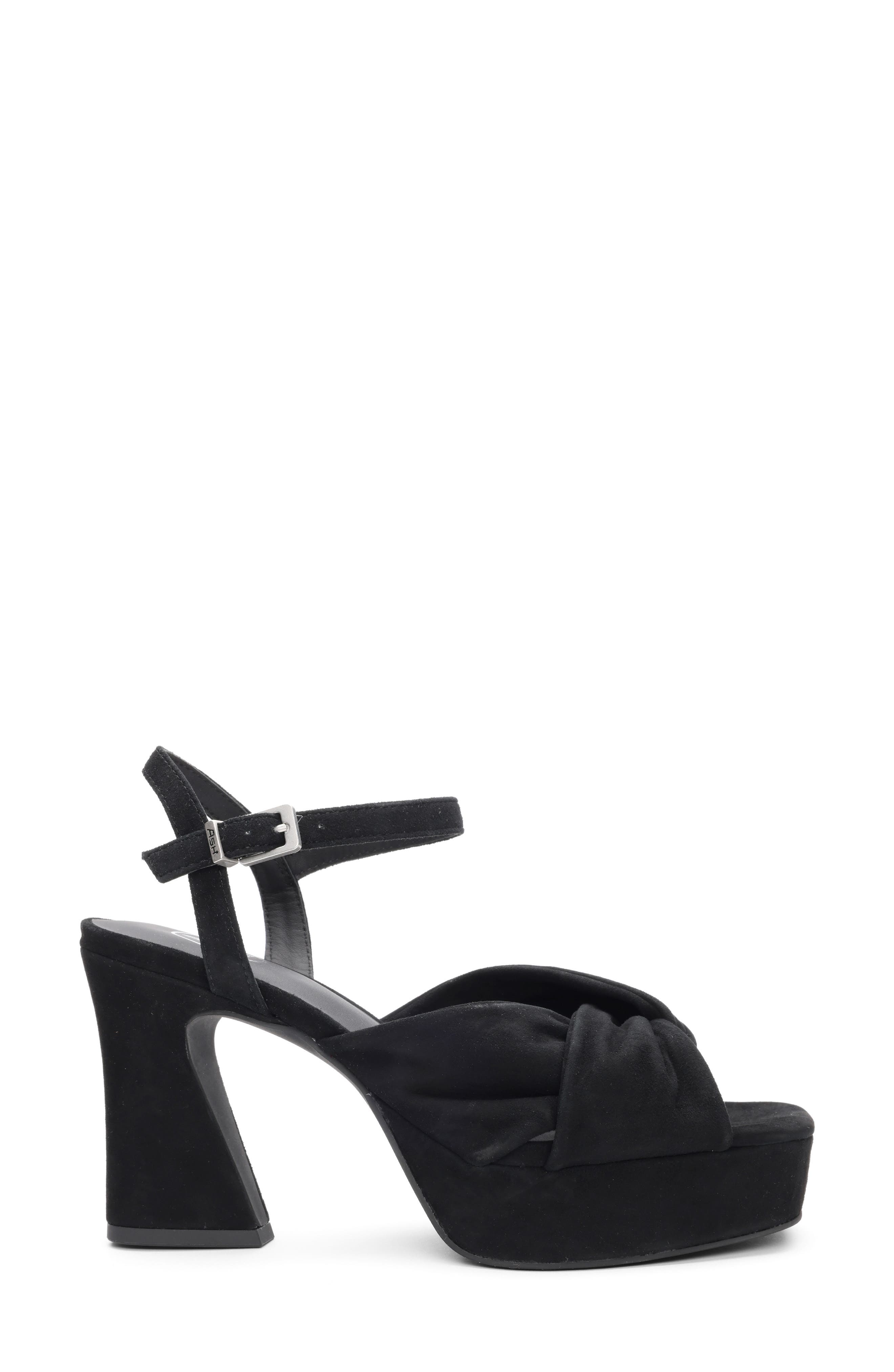 Ash Opus Suede Ankle Strap Platform Sandal, Alternate, color, Black