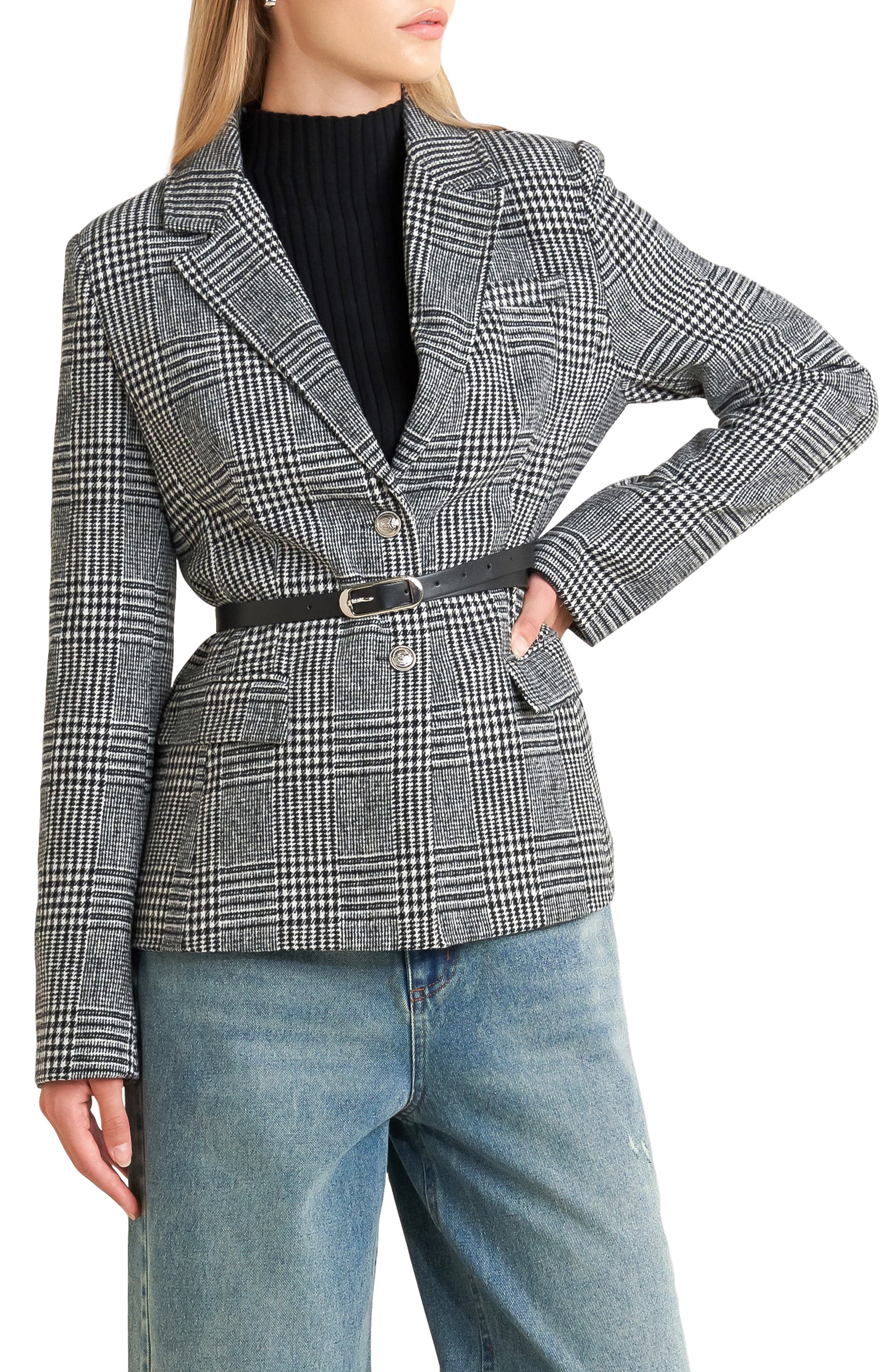 FREEMARKET Houndstooth Plaid Blazer