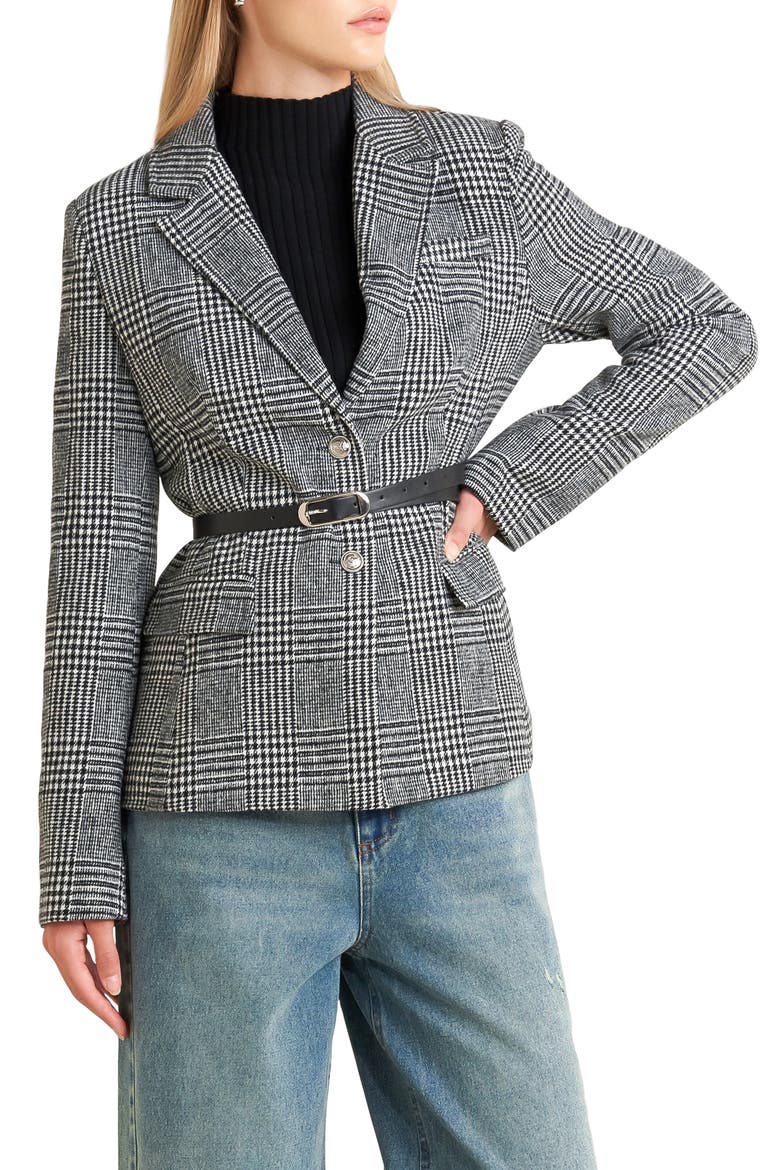 Houndstooth Plaid Blazer, Main, color, BLACK WHITE