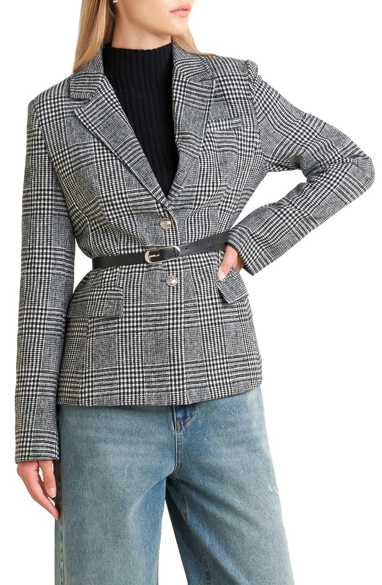 FREEMARKET Houndstooth Plaid Blazer, Main, color, Black White