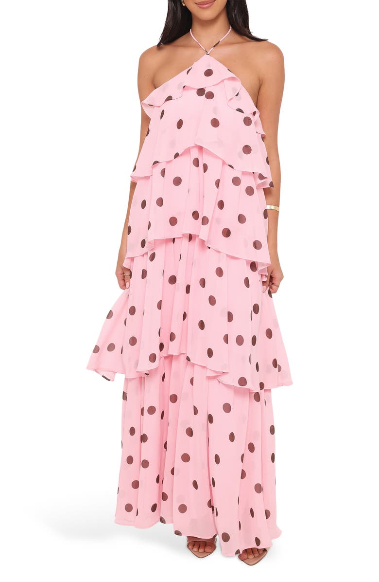 Petal & Pup Chasity Polka Dot Halter Neck Maxi Dress, Main, color, Pink Polka Dot