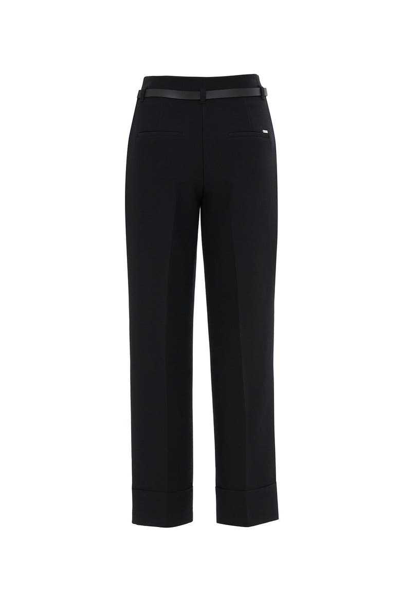 Belted Trousers with Double Hem, Alternate, color, Black