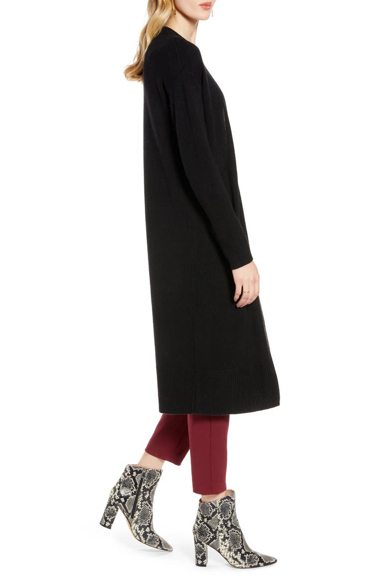 Wool & Cashmere Long Cardigan, Alternate, color, BLACK