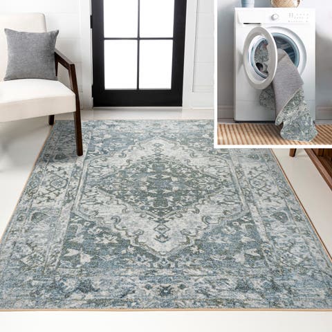 Pavel Distressed Medallion Low-Pile Machine-Washable Area Rug
