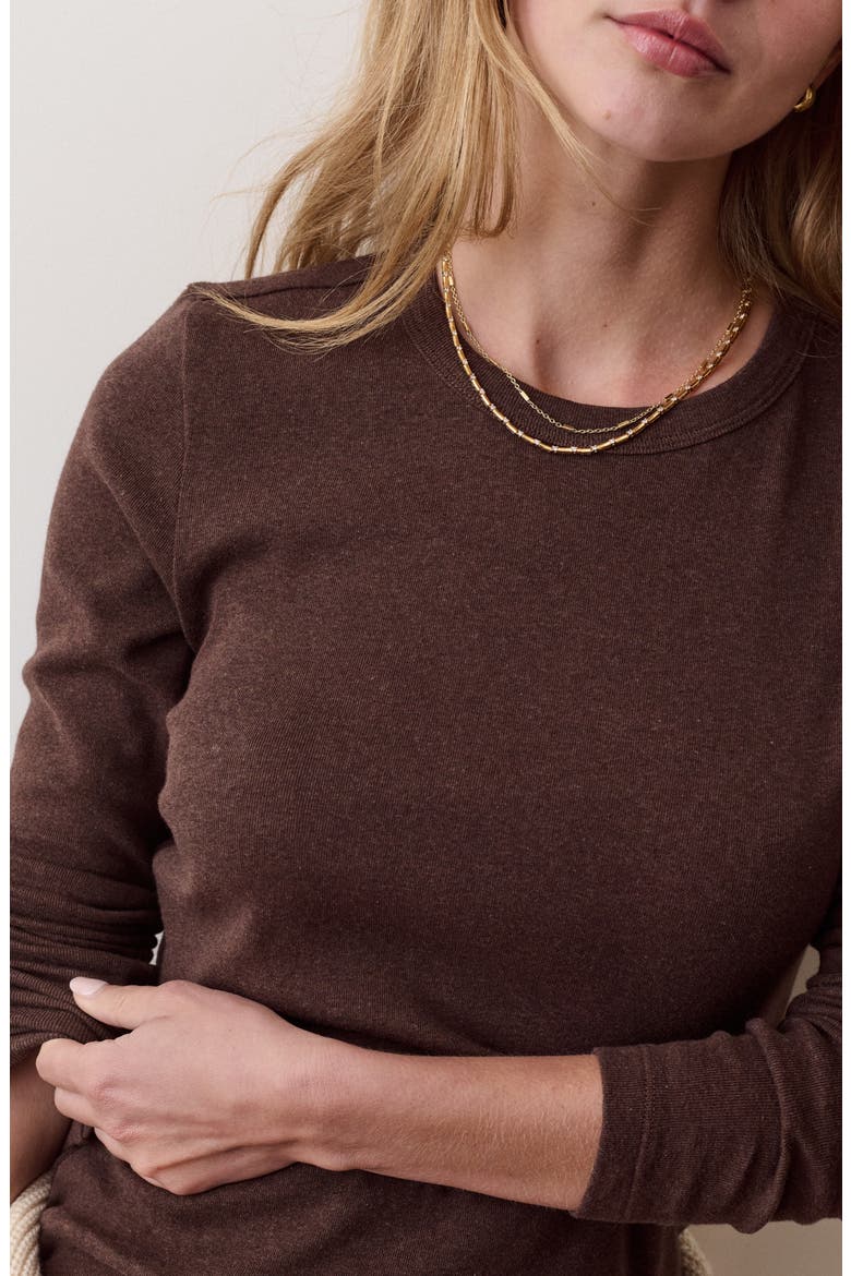 Mini Rib Long Sleeve Crewneck T-Shirt, Alternate, color, CHOCOLATE