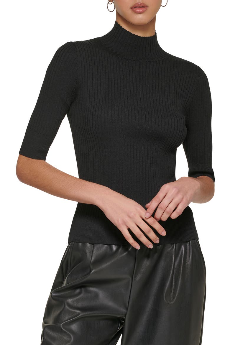 Mock Neck Rib Sweater, Main, color, BLACK/ BLACK