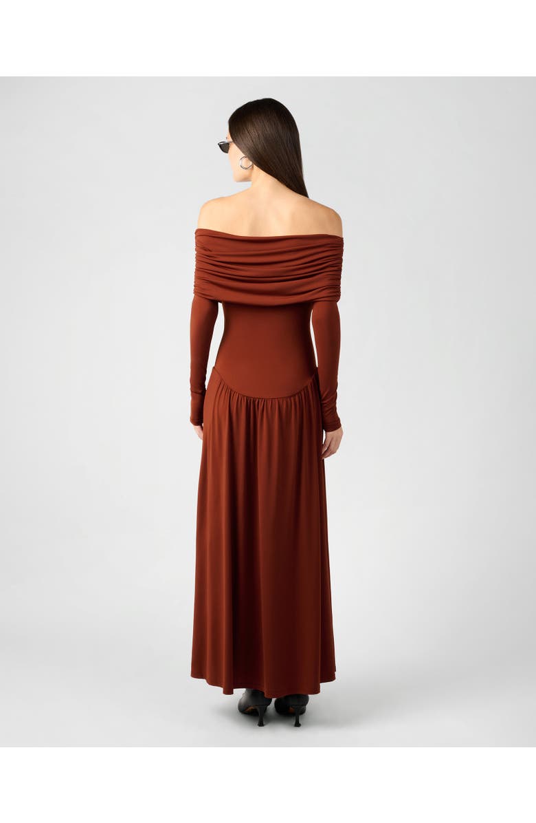 WeWoreWhat Off Shoulder Ruched Midi Dress, Alternate, color, Burgundy