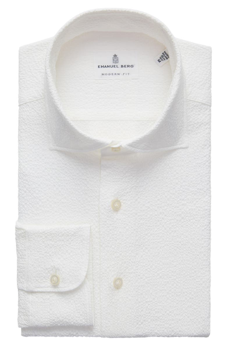 Emanuel Berg Textured Sartorial Stretch Cotton Dress Shirt, Alternate, color, White