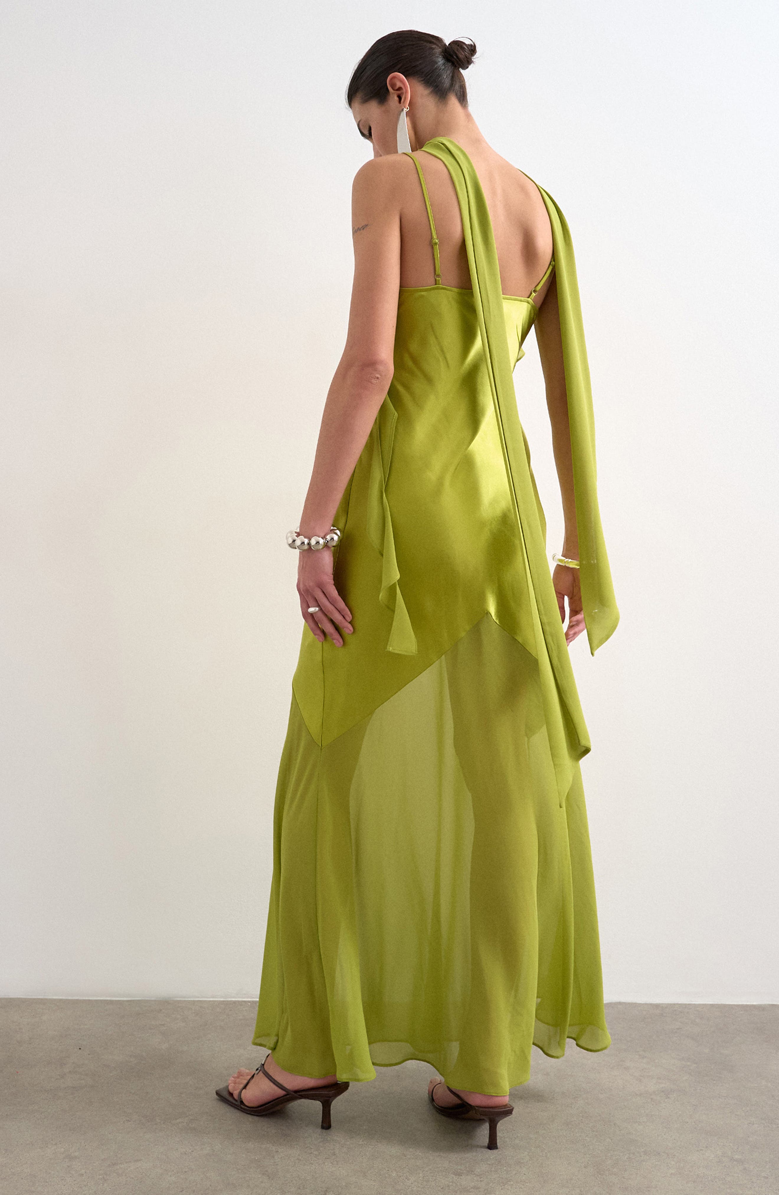 Mixed Media Ruffle Maxi Dress with Scarf - image 2