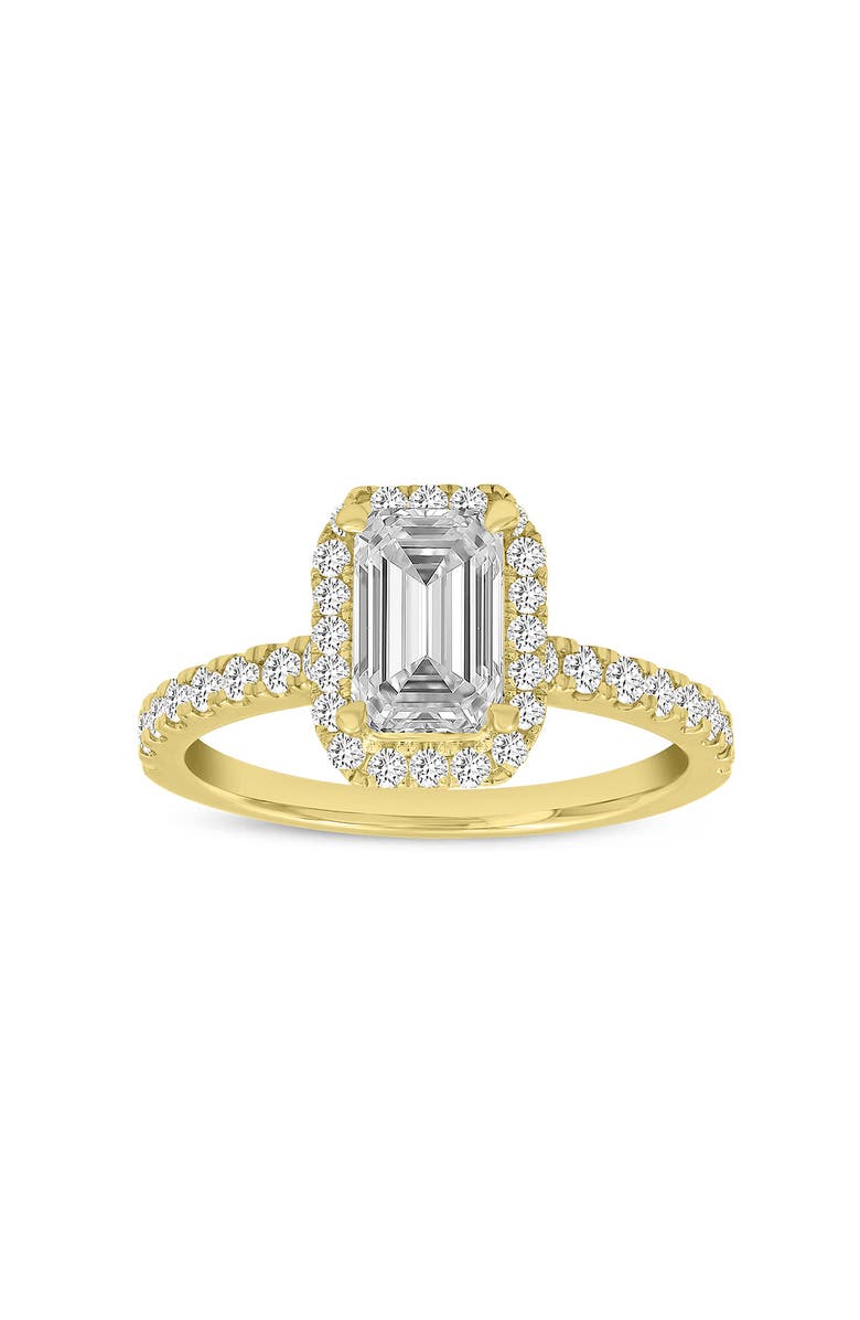 LuvMyJewelry Ivey 14K Yellow Gold Emerald Cut Lab Grown Diamond Halo Engagement Ring - 1.77 ctw, Main, color, 14K Yellow Gold