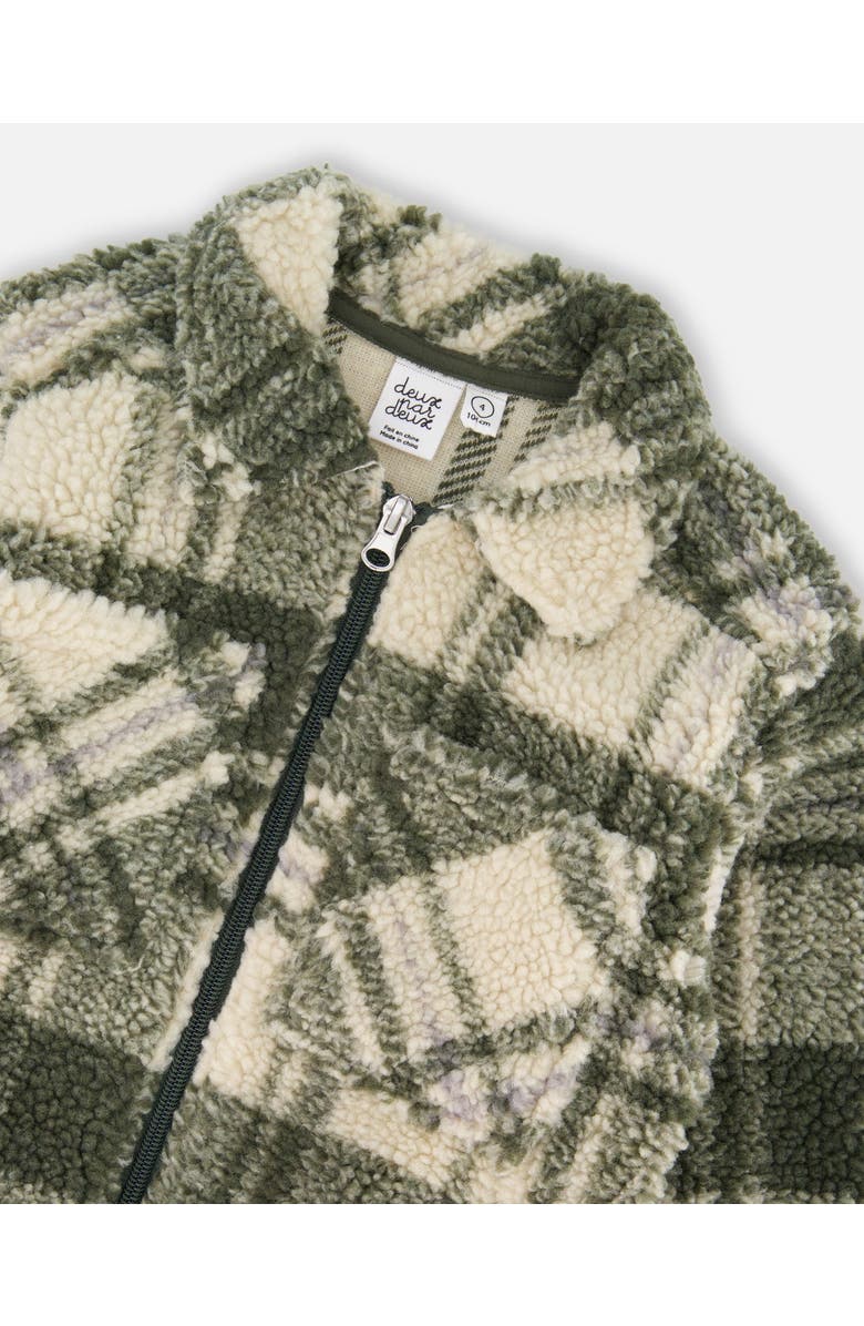 Deux par Deux Long Sleeve Zip Front Overshirt, Alternate, color, Sage And Beige Plaid