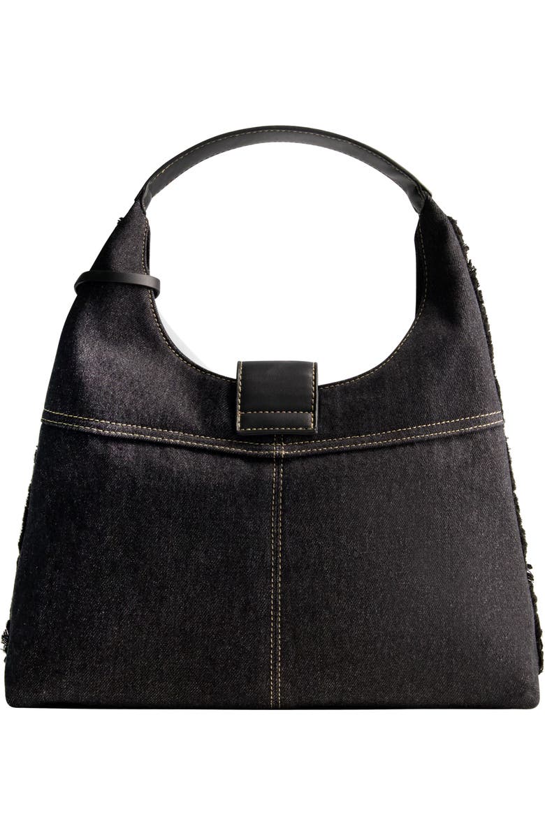 True Religion Frayed Denim Hobo, Alternate, color, Black