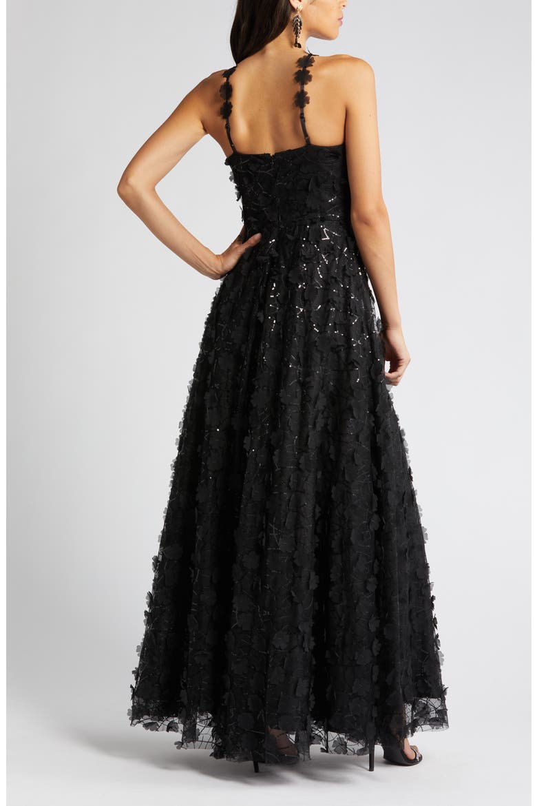 Floating Flow Floral Sequin Halter Ballgown, Alternate, color, BLACK