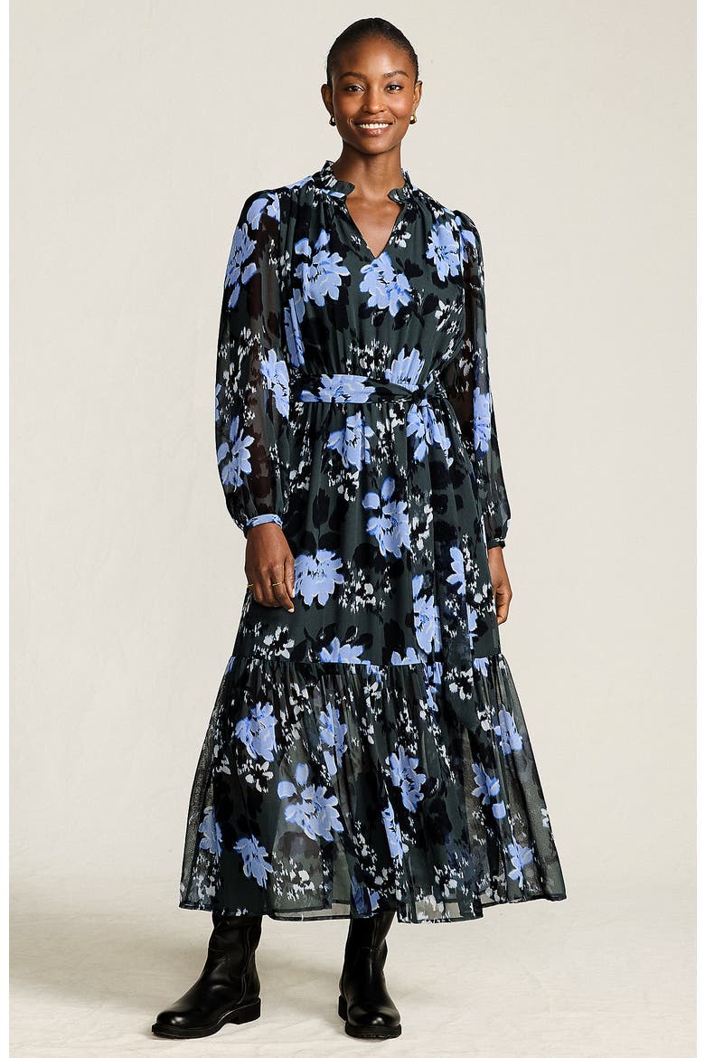 Chiffon Tiered Long Sleeve Maxi Dress, Main, color, Evening Forest Painted Floral