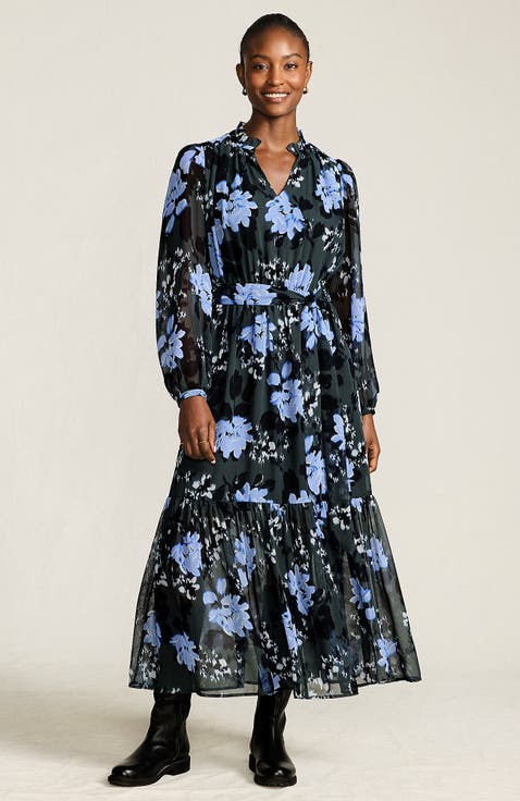 Chiffon Tiered Long Sleeve Maxi Dress