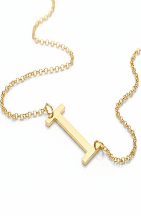 Sideways Initial Necklace in Gold Plated Sterling Silver