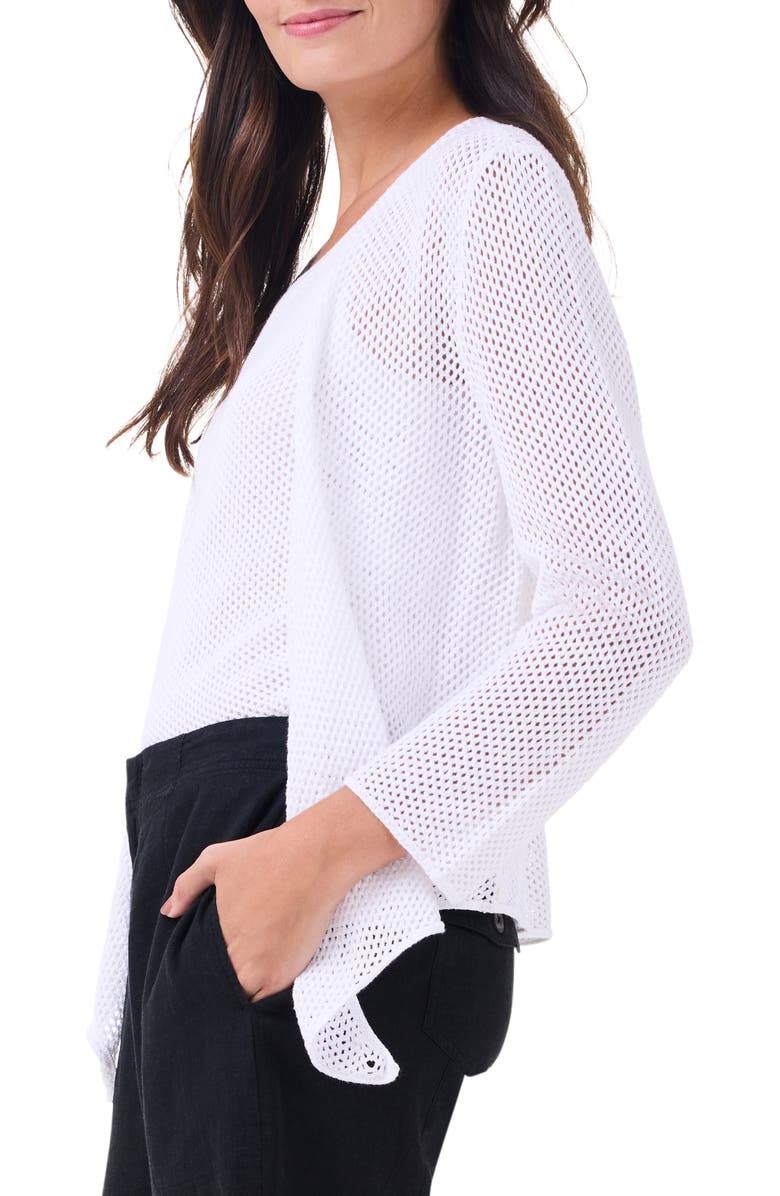 NIC+ZOE Open Stitch 4-Way Cotton Blend Cardigan, Alternate, color, Paper White