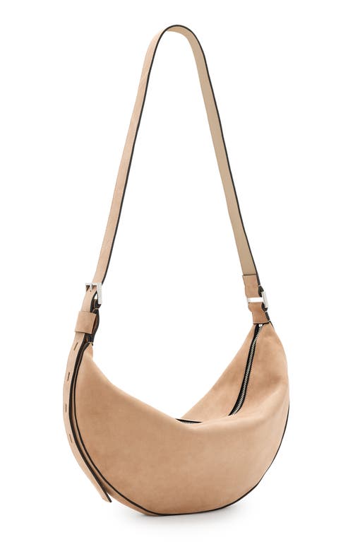 Shop Allsaints Half Moon Suede Shoulder Bag