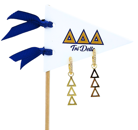 Delta Delta Delta Greek Letter Huggie + Charm Earrings
