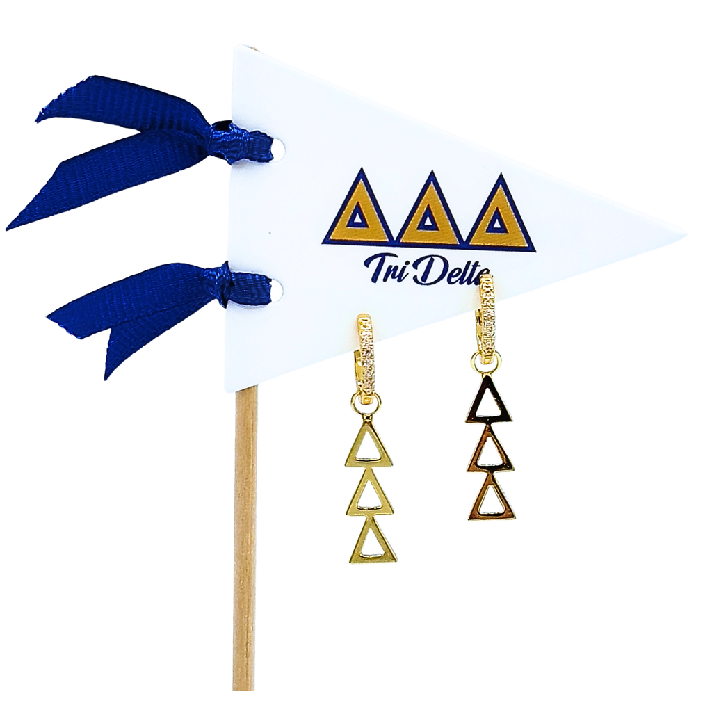 Color Shout Delta Delta Delta Greek Letter Huggie + Charm Earrings In Brown