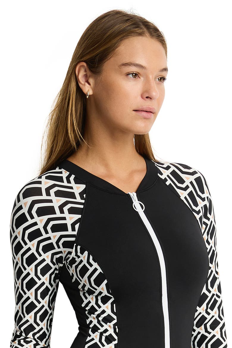 Long Sleeve One-Piece Rashguard Swimsuit, Alternate, color, BLACK