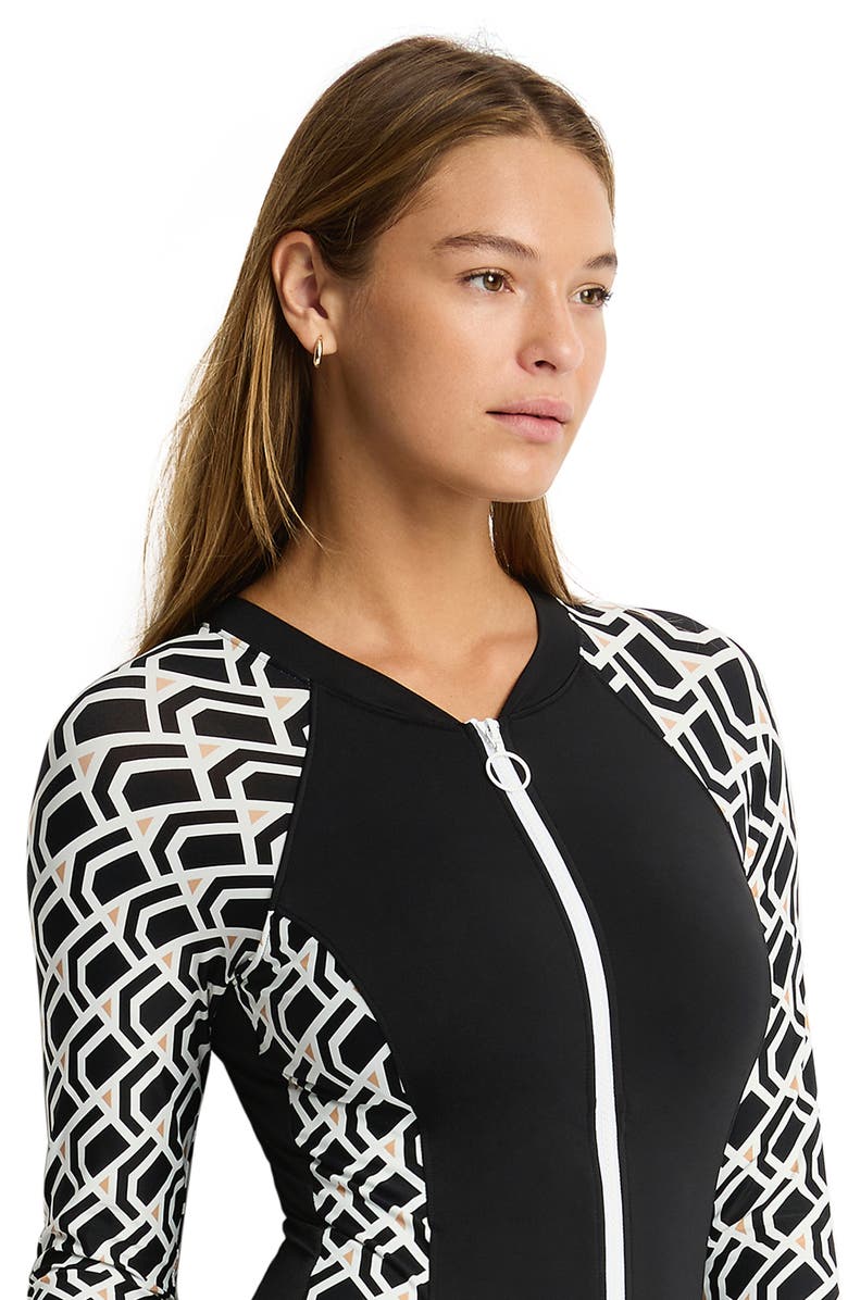 Sea Level Long Sleeve One-Piece Rashguard Swimsuit, Alternate, color, Black