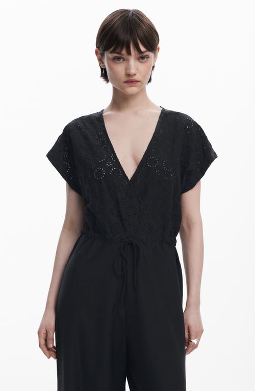 Desigual Eyelet Bodice Cotton Jumpsuit In Black