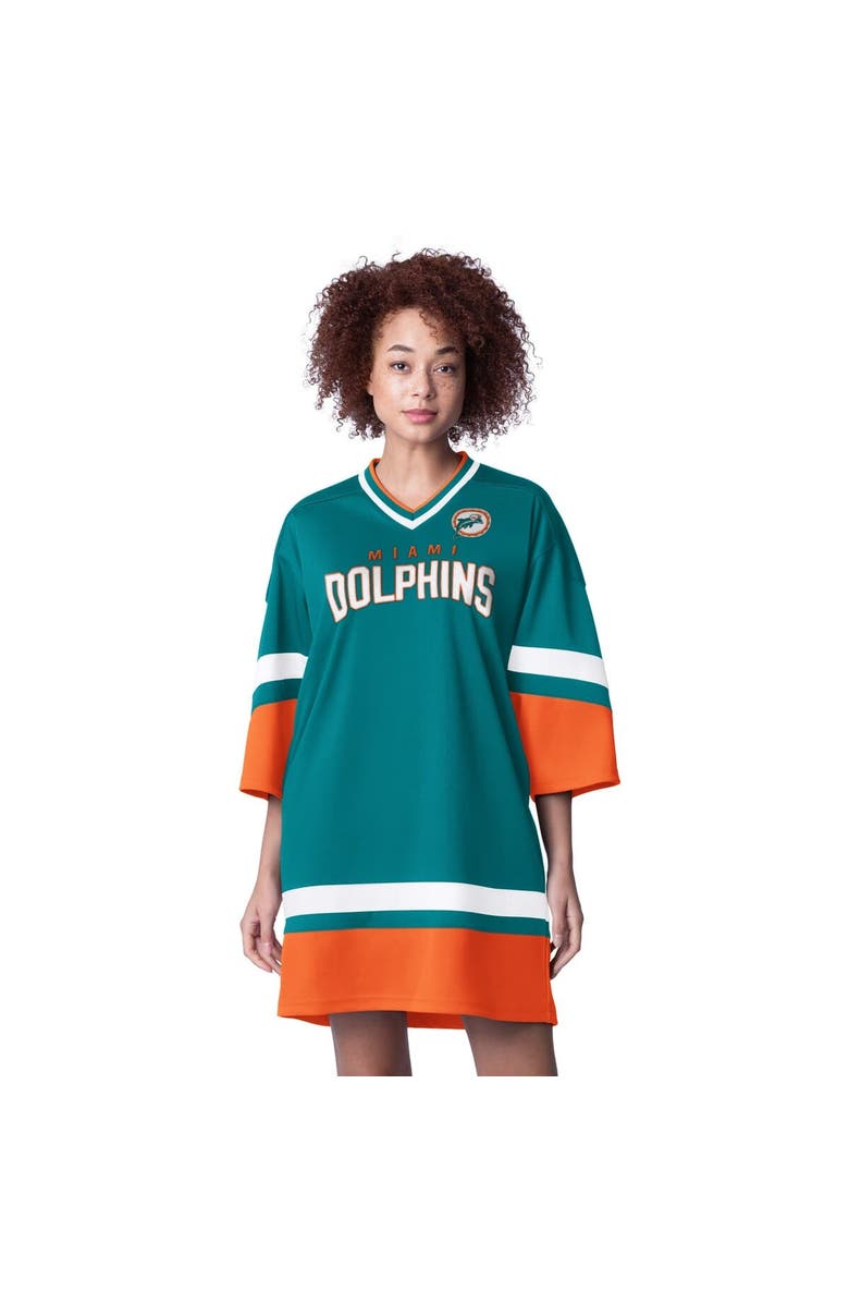 STARTER Women's Starter Aqua Miami Dolphins Slap Shot 3/4 Sleeve Sneaker Dress, Alternate, color, Aqua