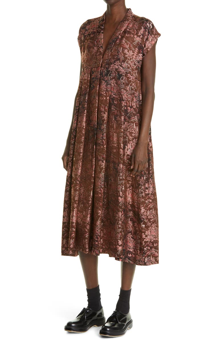 Comme des Garçons Metallic Brocade Midi Dress, Alternate, color, 