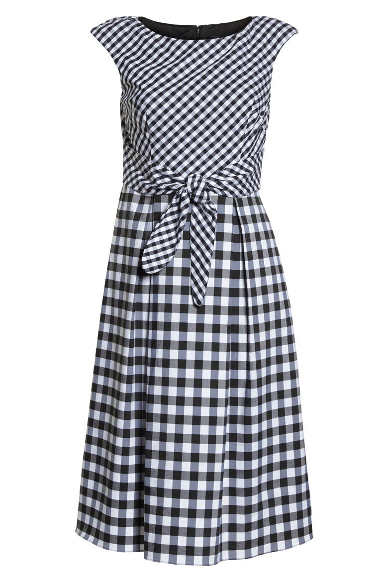 Gingham Tie Front Midi Dress, Alternate, color, IVORY/ BLACK